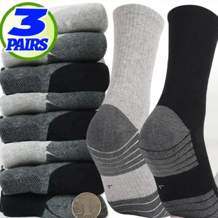 1/3Pairs Men's Fashion Sports Socks for Men Outdoor Cycling Running Hiking Cushioned Hollow Cotton Crew Socks Mid-tube Stockings