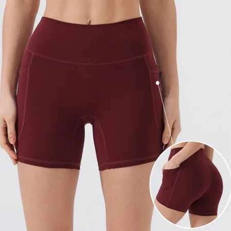 Women Sport Yoga Shorts Nylon Fabric Leggings Fitness High Waist Hip Lift Running Yoga Side Pockets Tights Quick Dry Sportswear